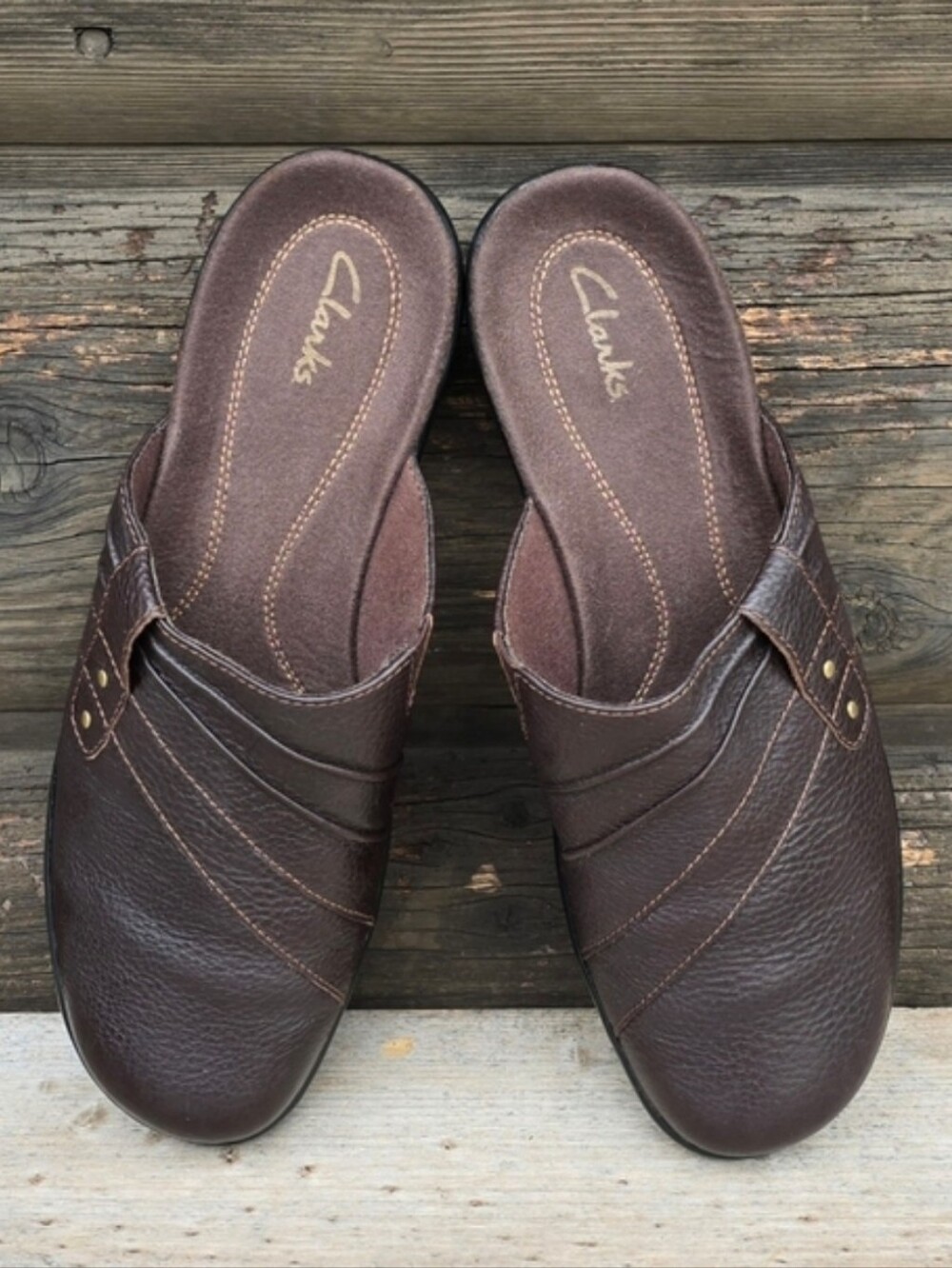 Clarks Rustic Minimalist Pebbled Leather Comfort Mule Clogs 10M